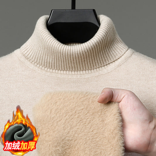 一体绒不褪色不起球秋冬季新款半高领加绒加厚休闲百搭针织衫毛衣