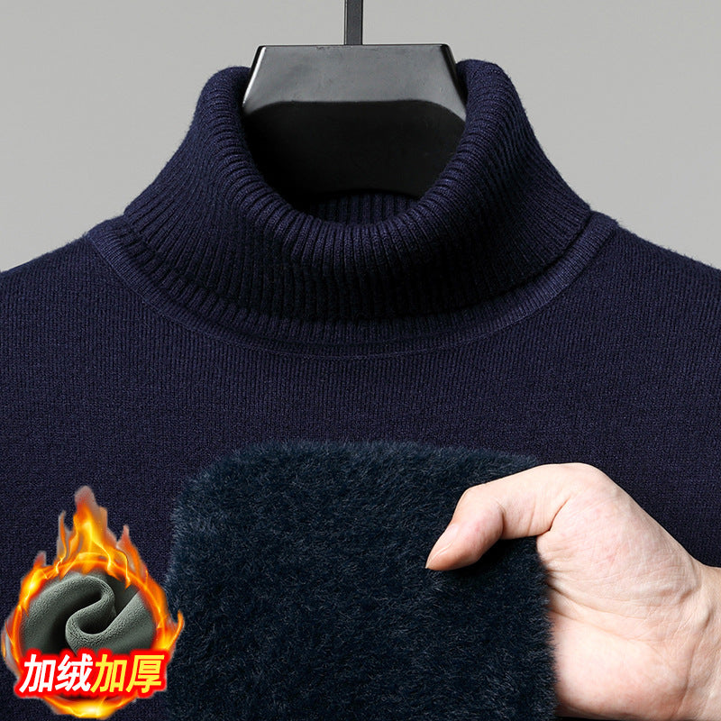 一体绒不褪色不起球秋冬季新款半高领加绒加厚休闲百搭针织衫毛衣