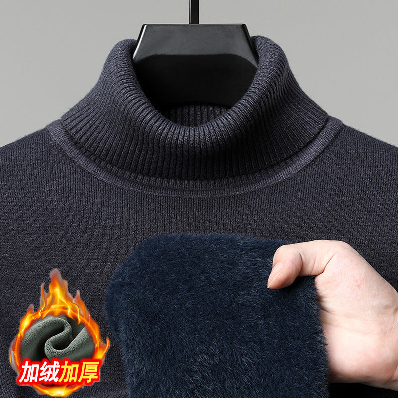 一体绒不褪色不起球秋冬季新款半高领加绒加厚休闲百搭针织衫毛衣